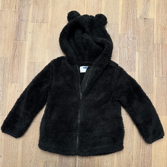 Old Navy Black Fuzzy Fleece Zip Up Hoodie Jacket 4T - Picture 1 of 2
